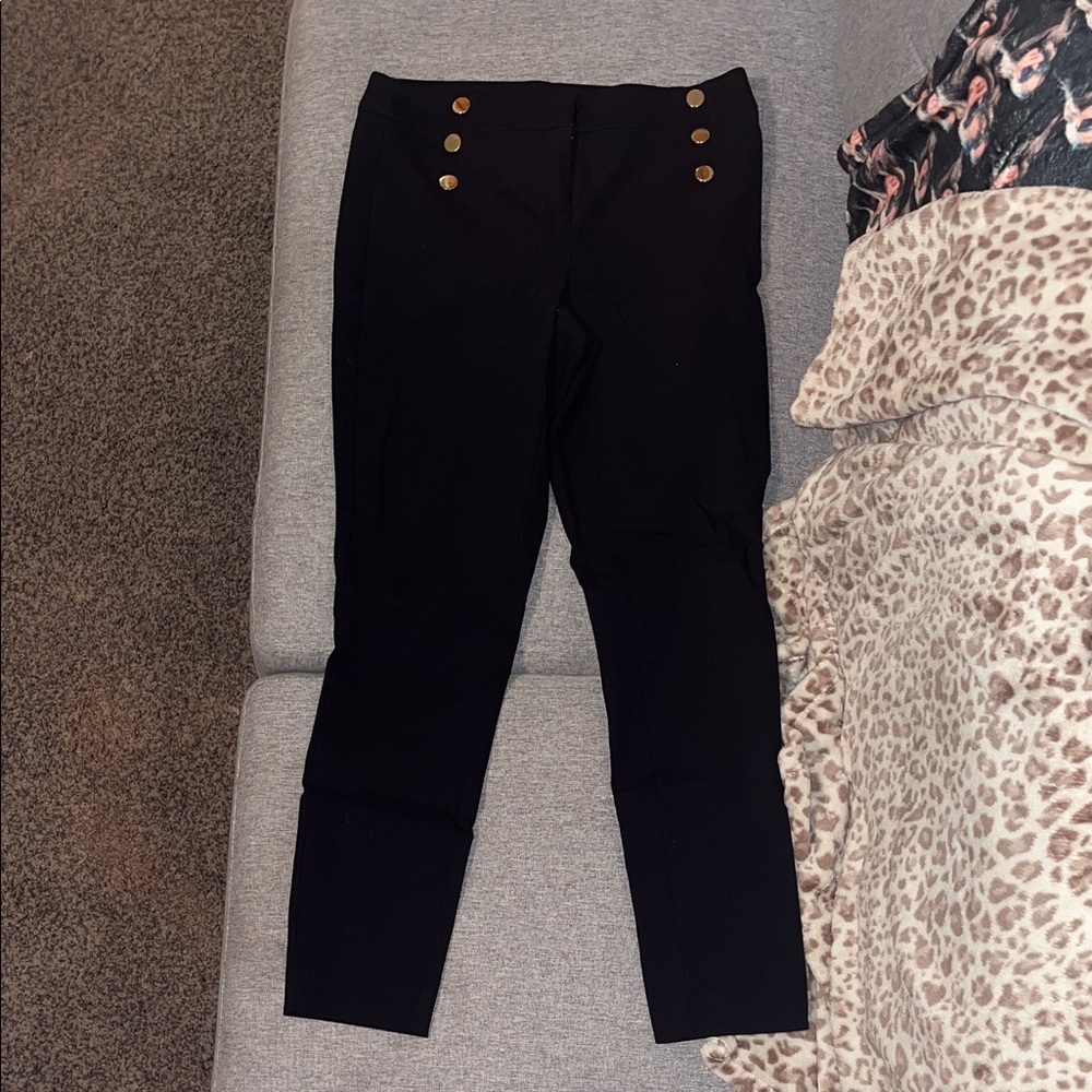 LOFT Black Skinny Pants with Gold Buttons